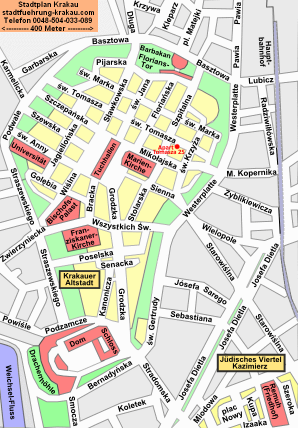 Stadtplan Krakau mit Apartment-KATAMARAN